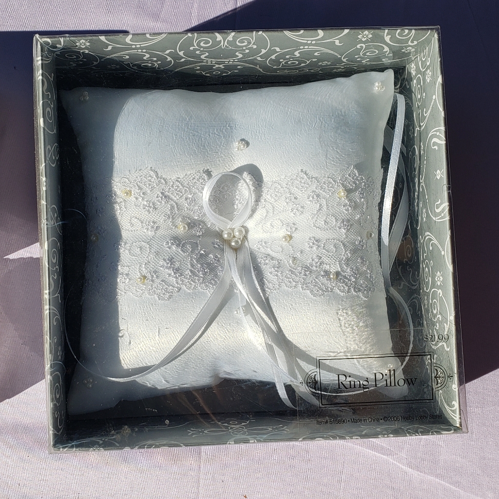 Elegant White Wedding Ring Pillow
